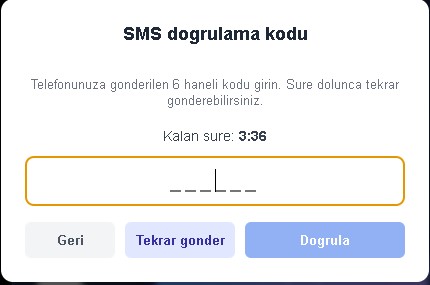 SMS Kod Girişi